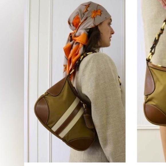 PRADA Tessuto re-edition 2005 nylon leather striped bag hobo purse - Picture 5 of 15
